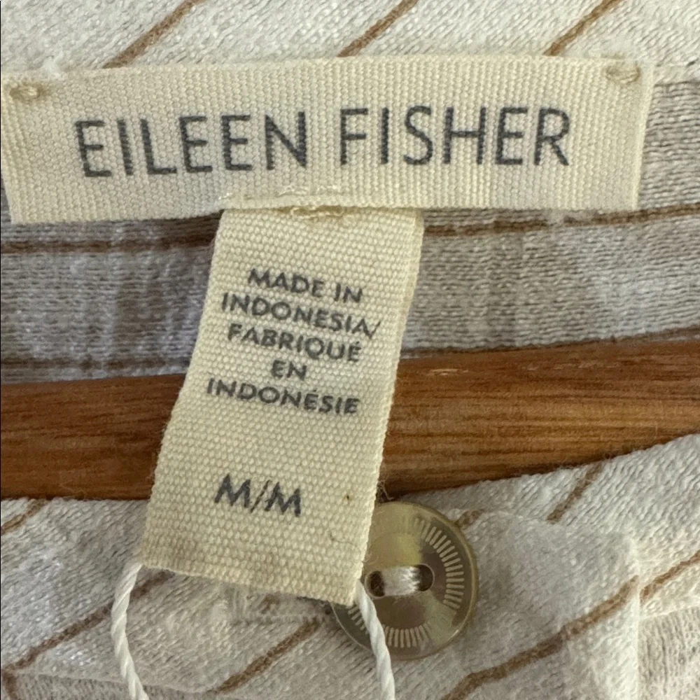 Eileen Fisher Beige and White Striped Shirt never worn size Medium - Picture 6 of 9
